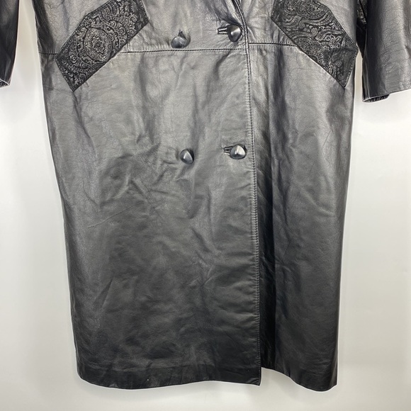 Vintage Global Identity Leather Trench Coat Paisley Trim Size Medium 80s - Picture 4 of 14